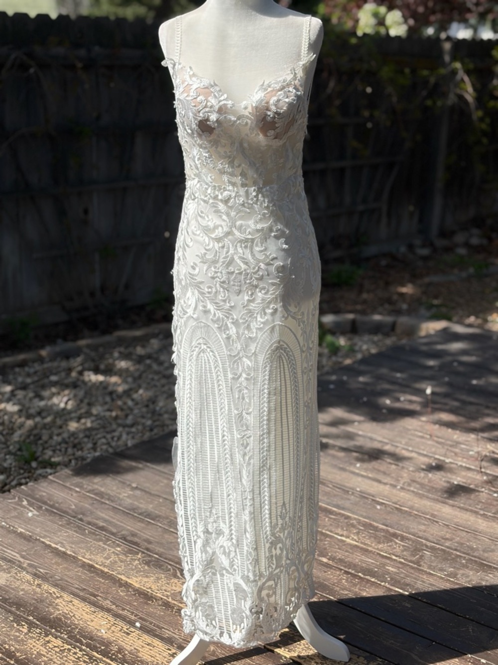 Elegant Sheer Lace Ivory Bridal Dress